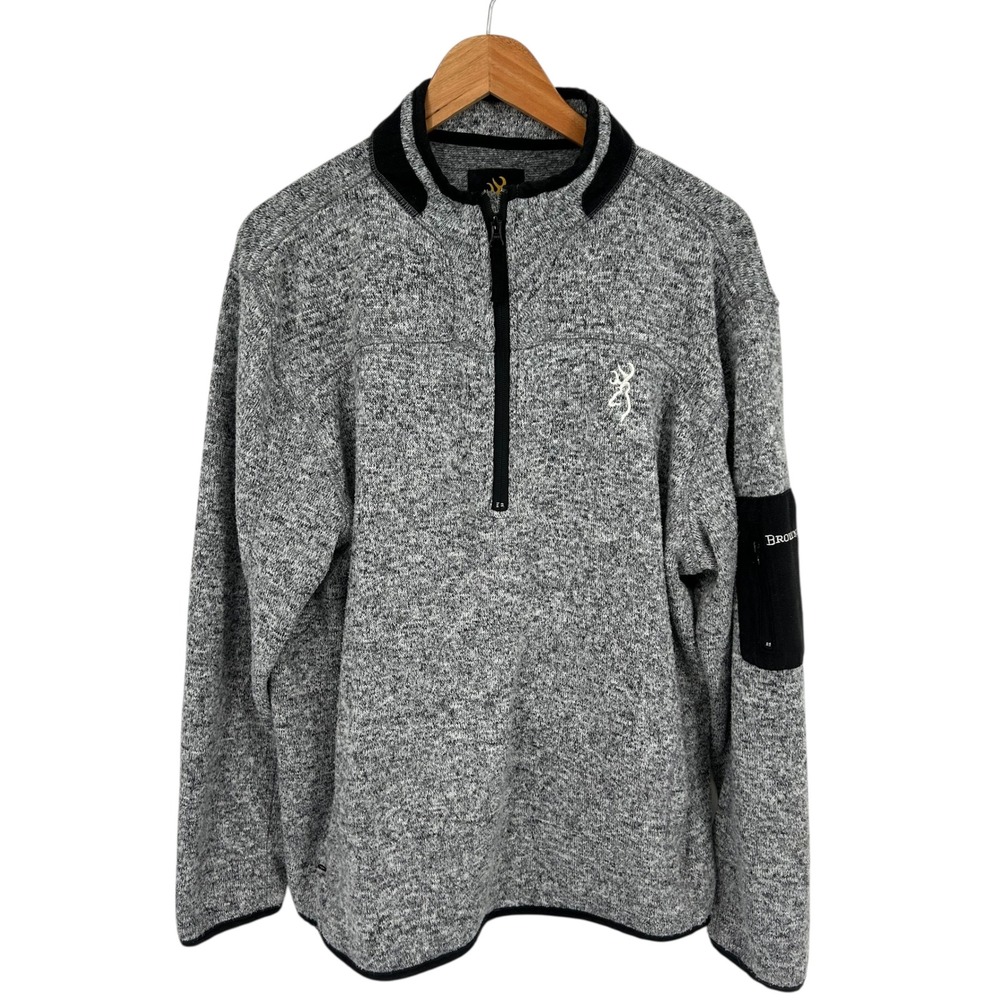 Browning Mens XL Gray Heather 1/4‎ Zip Fleece Pullover Hunting Casual Sweatshirt